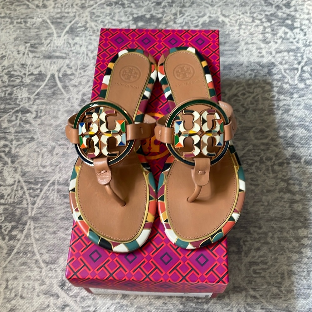 Tory Burch Miller enamel sandal in mosaic print leather size 6.5
